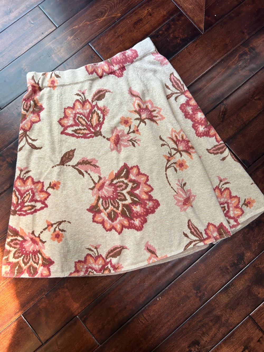 LC Lauren Conrad - Cream Midi Skirt with Pink/Peach and Brown Floral Motif